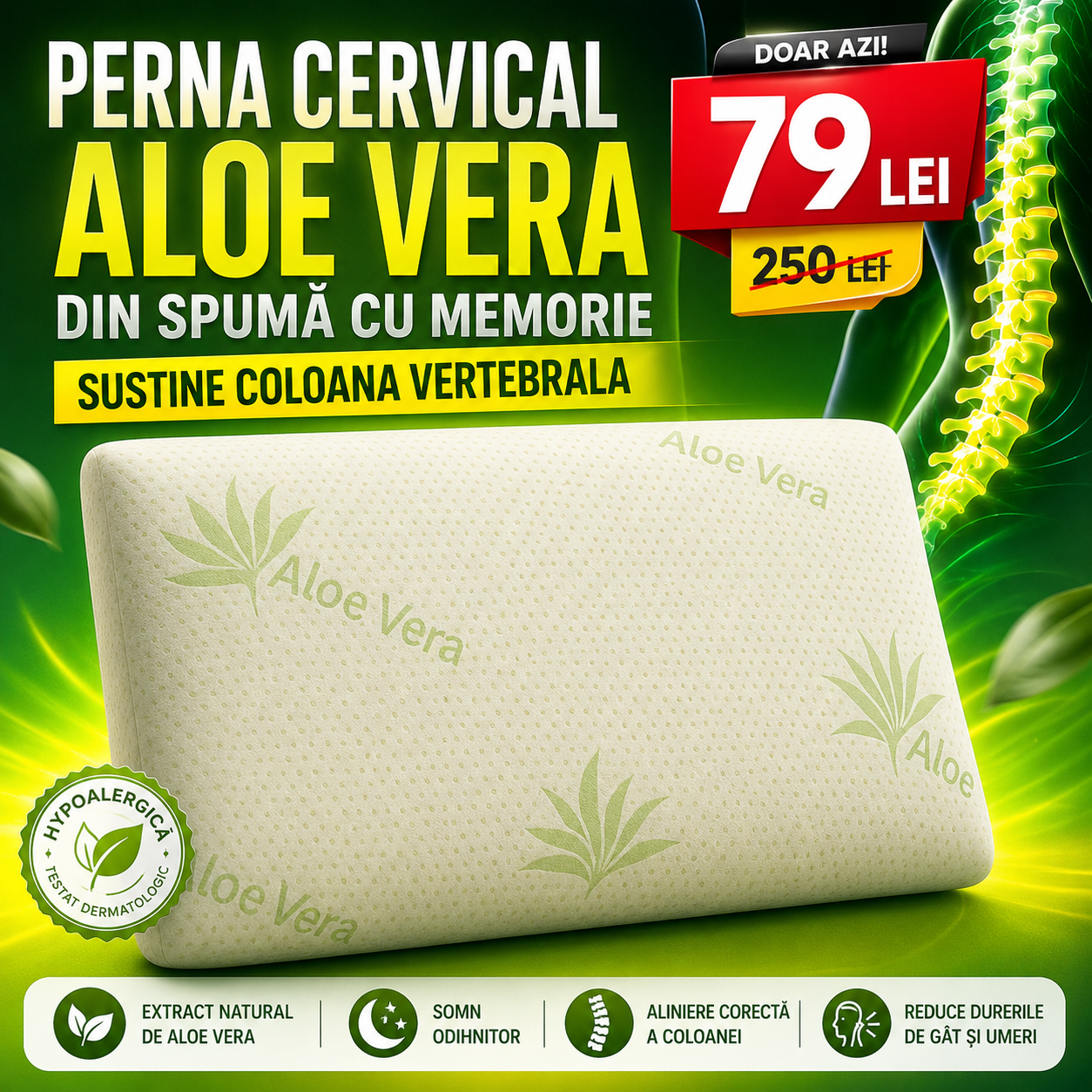 PERNA CERVICAL ALOE VERA DIN SPUMA CU MEMORIE