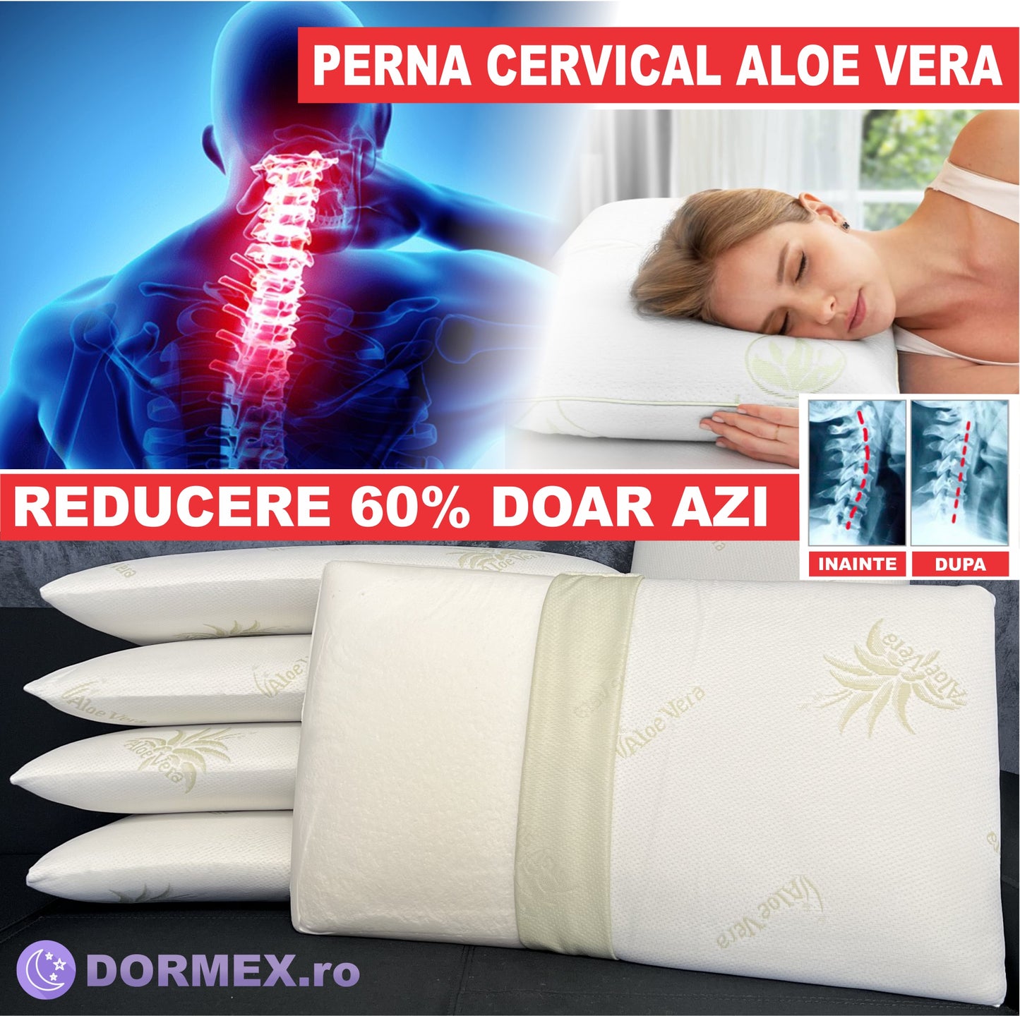PERNA CERVICAL ALOE VERA DIN SPUMA CU MEMORIE