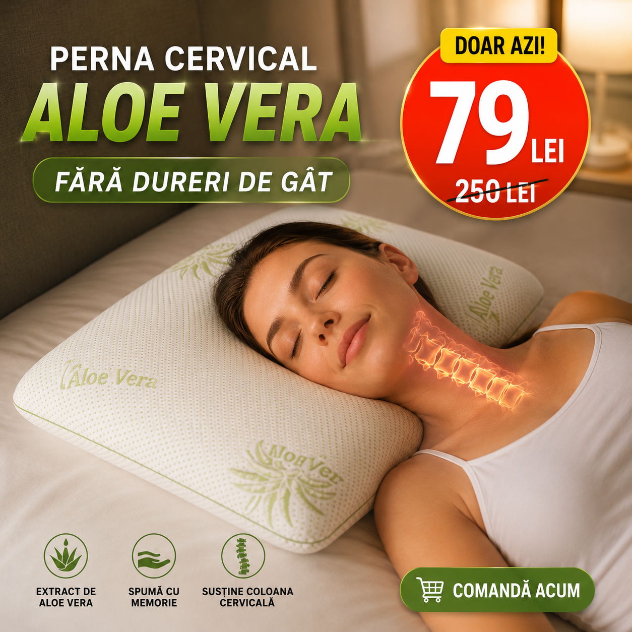 PERNA CERVICAL ALOE VERA DIN SPUMA CU MEMORIE